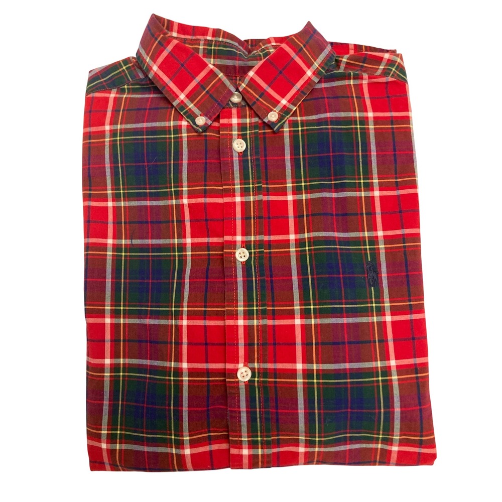 Polo Ralph Lauren Men's Red Tartan Plaid Natural Stretch Button Down Shirt sz 18
